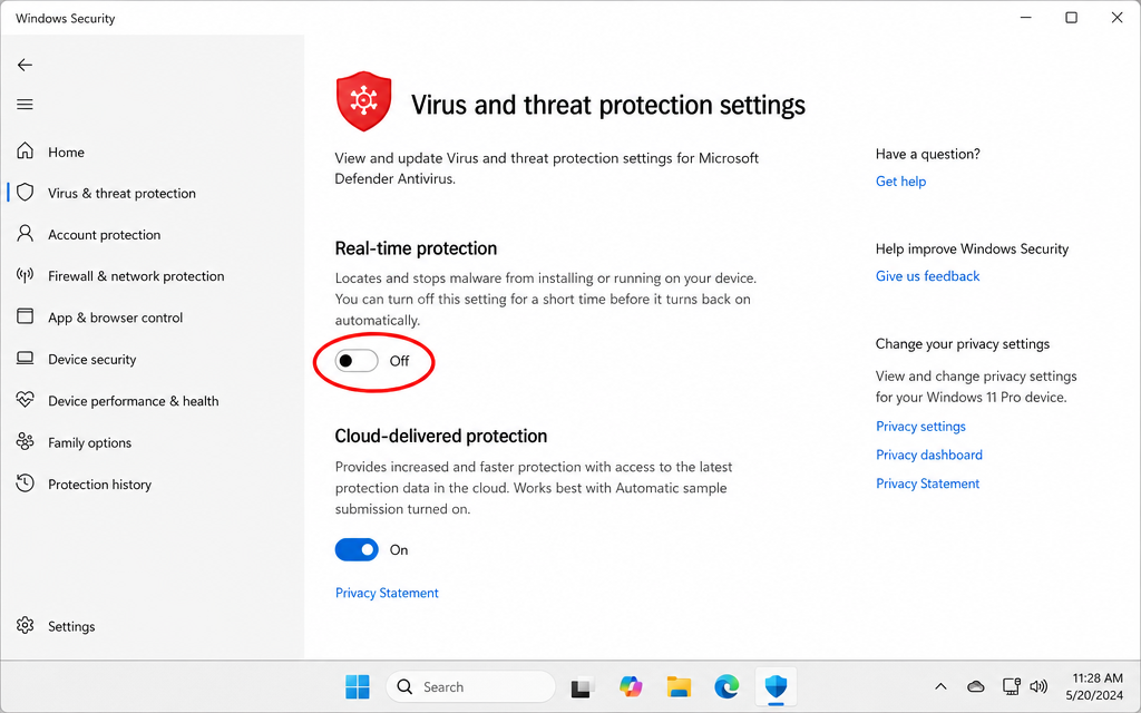 Windows 病毒和威胁防护 关闭实时保护